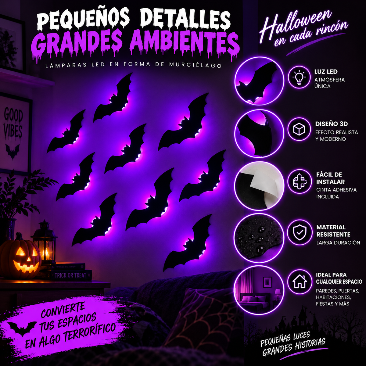 Murciélagos con luz para decorar Halloween