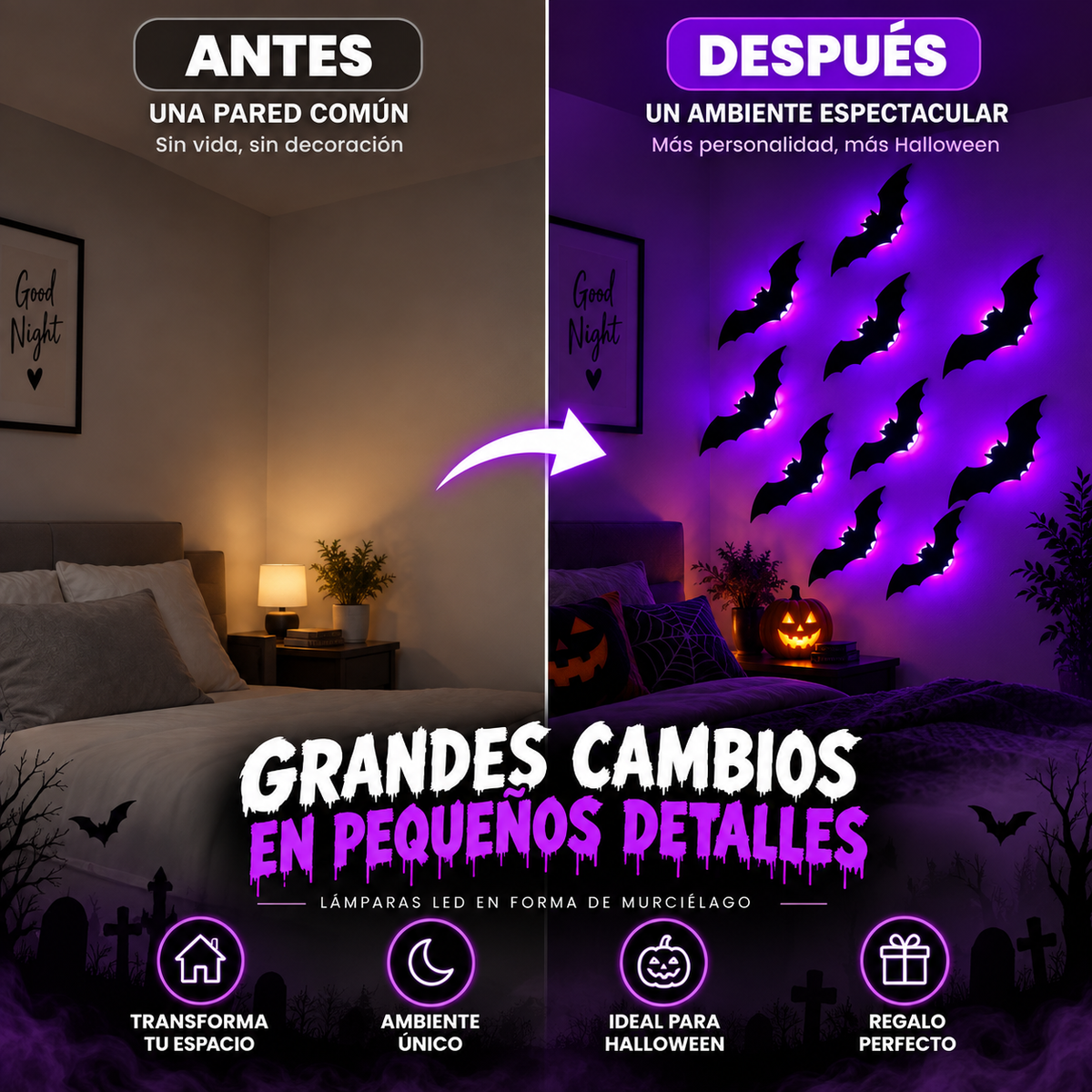 Murciélagos con luz para decorar Halloween
